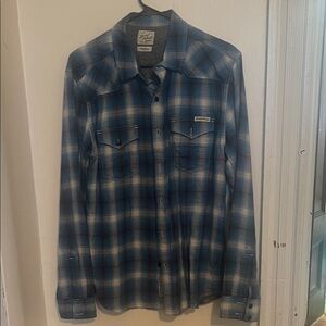 Lucky Brand Blue Plaid Western Dress Shirt